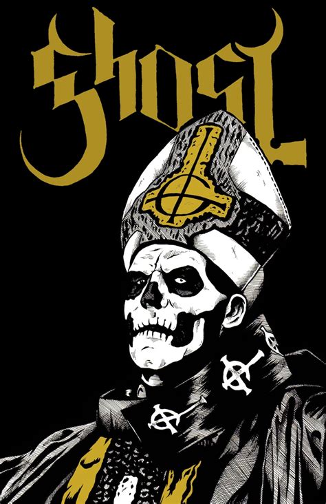 ghost papa emeritus original art print heavy metal music guitar bc b c synth pope devil evil