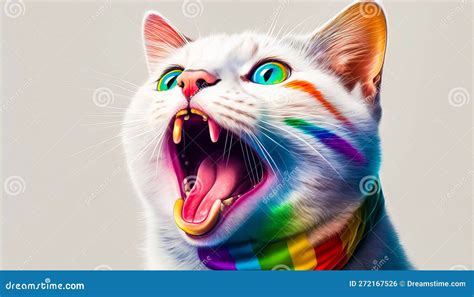 Painting Of Cat With Its Mouth Open Generative Ai Stock Photo Image