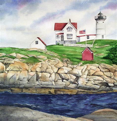 Maine Lighthouse Watercolor Painting By Michelle Wiarda
