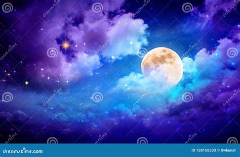 Full Moon With Stars At Dark Night Sky Stock Image Image Of Dark