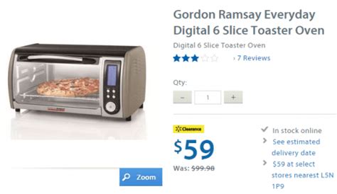 The gordon ramsay everyday digital 6 slice toaster oven was $99.98 and is now only $59 at walmart.ca! Walmart Canada Clearance Deal: Gordon Ramsay Everyday ...