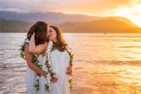 Colorful Kauai Lesbian Destination Wedding Equally Wed Beautiful Beach Wedding Beach