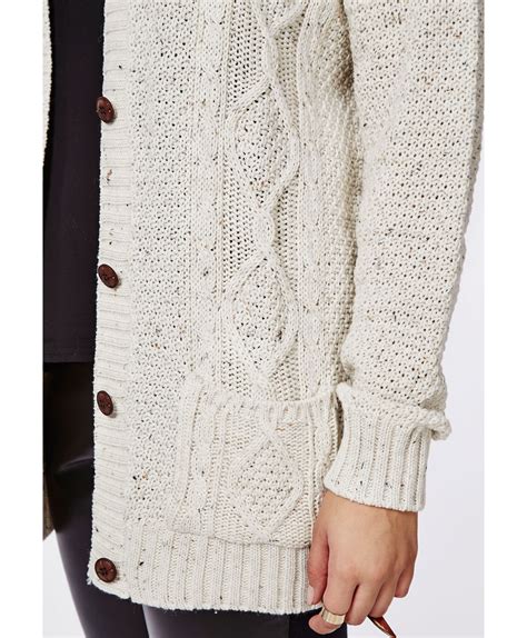 Lyst Missguided Plus Size Longline Chunky Knit Cardigan Cream In Natural