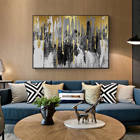 Gold Art Abstract Acrylic Large Black Painting On Canvas Etsy