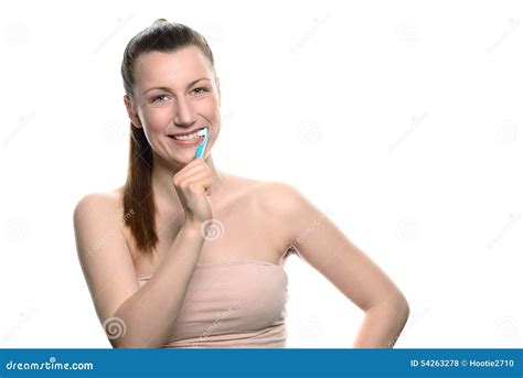 Attractive Naked Woman Brushing Her Teeth Stock Photo Image Of Copyspace Beauty