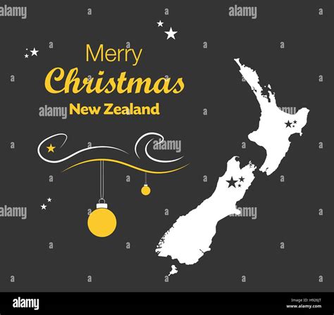 Merry Christmas Illustration Theme With Map Of New Zealand Stock Vector