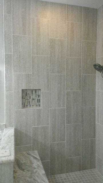 12x24 horizontal tile brick pattern shower bathroom remodel. light gray 12x24 floor tile - Google Search | Shower wall ...
