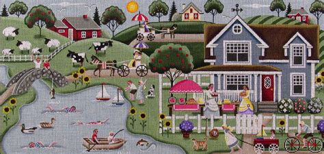 Needlepointus Summer Village Hand Painted Canvas From Rebecca Wood