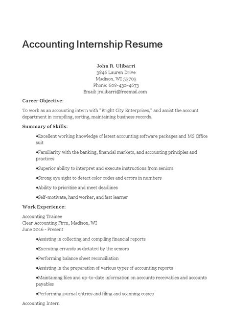 This resume was written by our experienced resume writers specifically for prepared financial reports and worked on the optimization of tax planning processes and related accounting / finance resume samples. Internship Accounting Resume Sample | Templates at ...