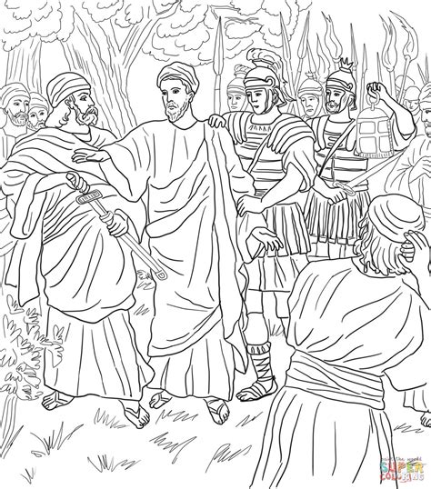 Jesus Arrested In The Garden Of Gethsemane Coloring Page Free
