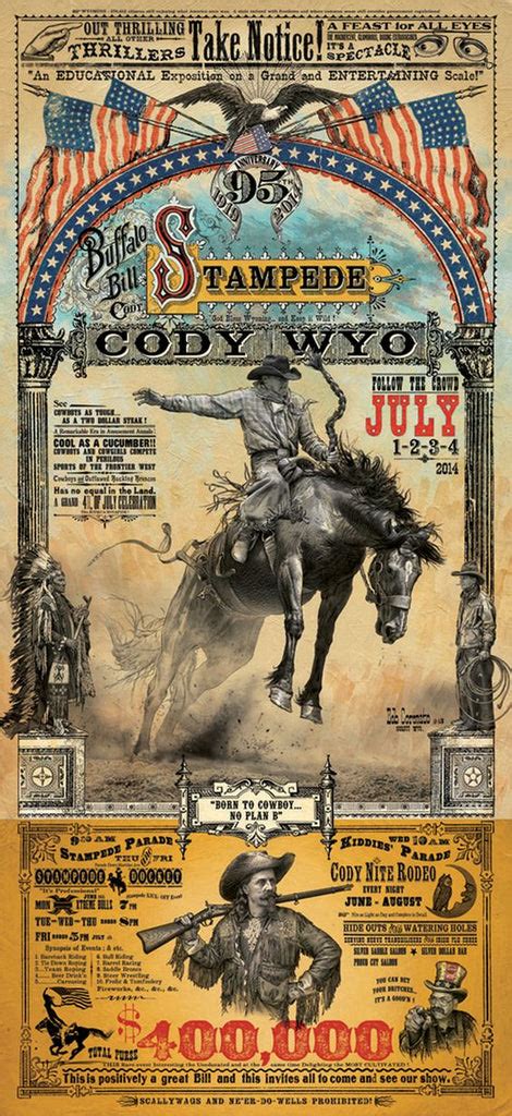 Official 2014 Buffalo Bill Cody Stampede Rodeo Poster Print Wwooden F