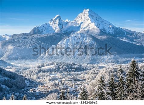 Beautiful Mountain Landscape Bavarian Alps Village Stock Photo
