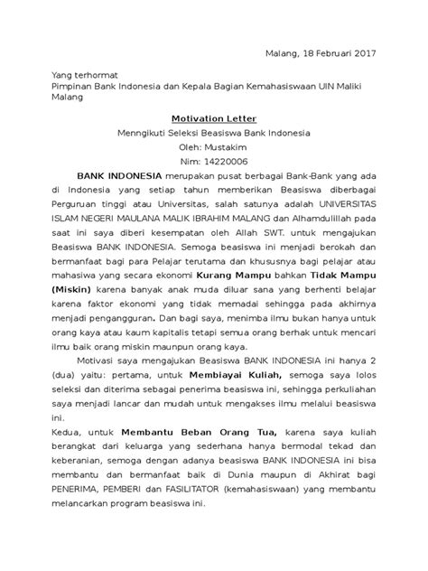 25 Inspirasi Keren Motivasi Letter Beasiswa Bank Indonesia Reviews