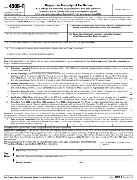 Send filled & signed form or save. IRS Form 4506-T Download Fillable PDF, Request For ...
