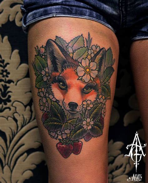 Cute Strawberry Fox Tattoo By Agat Artemji Best Tattoo Ideas Gallery