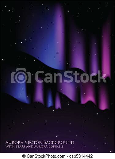 Vector Illustration Of Aurora Background Night Sky With Stars And