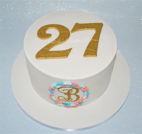 27th Birthday Cake With Sparkly Gold Numbers And Monogram Red Velvet