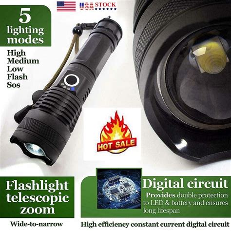 990000lm Led Flashlights Usb Rechargeable Super Bright Zoomable Torch