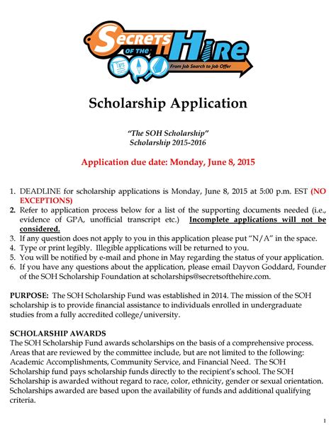 50 Free Scholarship Application Templates And Forms Templatelab