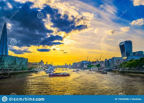 Skyline Of London With The River Thames Many Different Boats At The