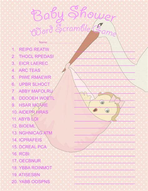 Baby Girl Word Scramble Baby Shower Game Puzzles For Puzzlers