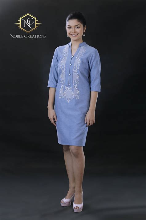 sale modern filipiniana dress linen barong tagalog philippine national costume light blue