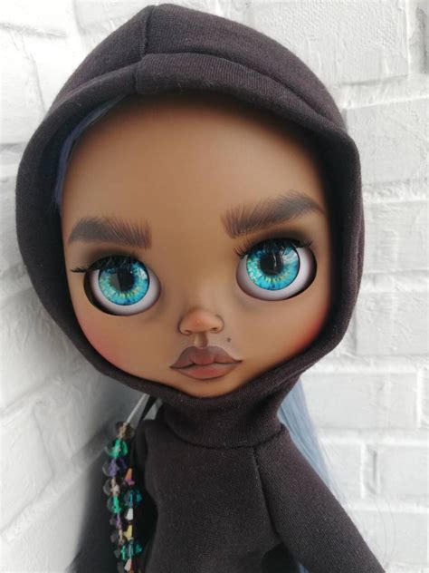 Blythe Doll Dark Skin Afro Style Custom Ooak Blythe With Long Etsy