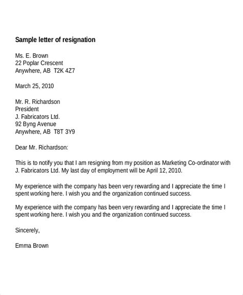 This includes the standard method of formatting. FREE 6+ Sample Resignation Letter Templates in MS Word | PDF