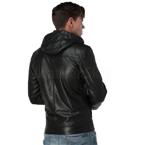 Men S Black Hooded Leather Jacket Leather Jacket Leather Jacket With