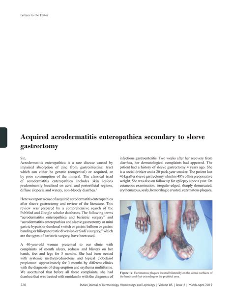 Pdf Acquired Acrodermatitis Enteropathica Secondary To Sleeve Gastrectomy