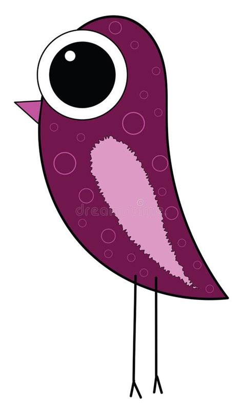 Cartoon Purple Bird Set On Isolated White Background Viewed From The