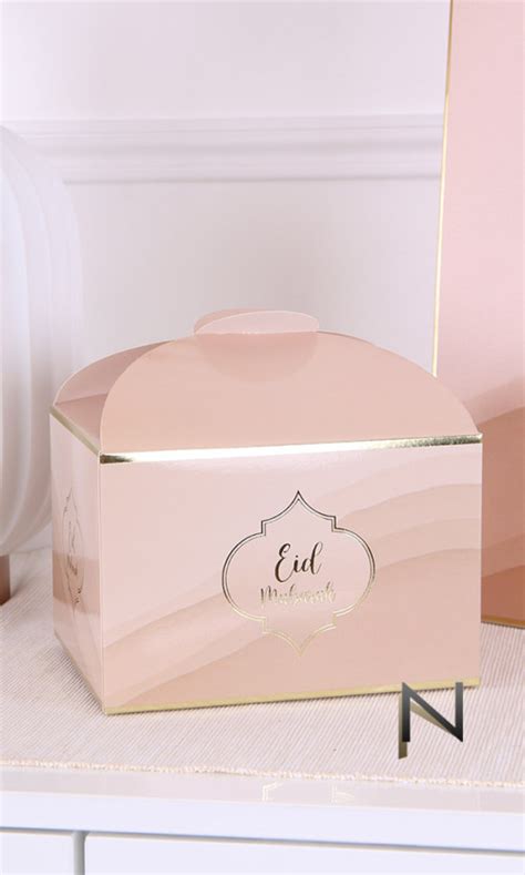 Boite à bonbons et gâteaux Eid Mubarak en carton design nude et doré
