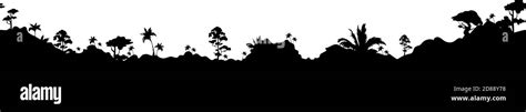 Jungle Landscape Black Silhouette Seamless Border Stock Vector Image
