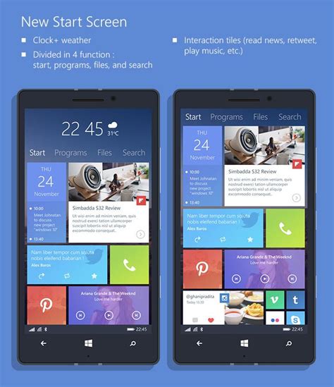 New Start Screen And Interactive Tiles Show Up In Windows Phone 10 Concept