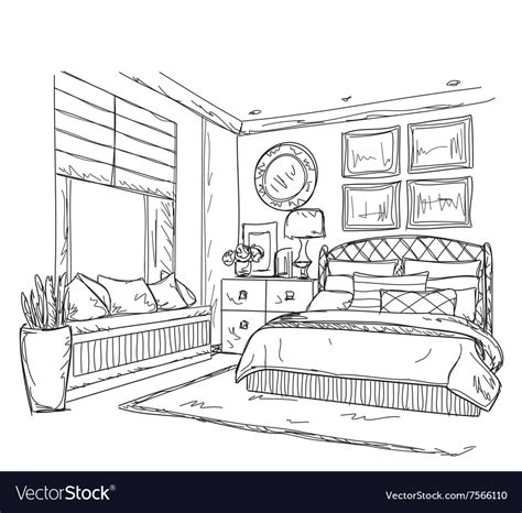 Bedroom Modern Interior Drawing Royalty Free Vector Image