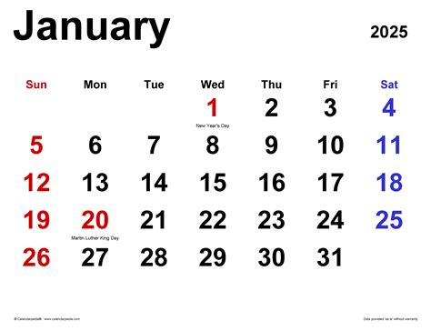 January 2025 Calendar | Templates for Word, Excel and PDF