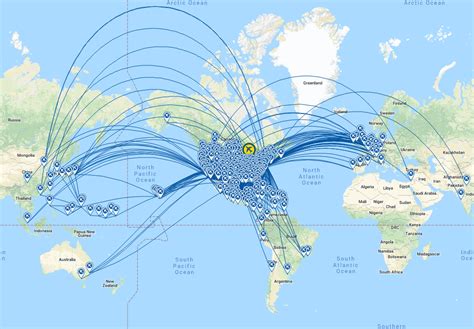 United Airlines Destinations Map Time Zones Map World