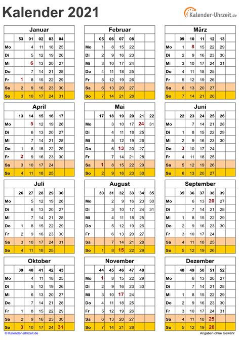 Kalender 2021 mit kalenderwochen + feiertagen: Kalender 2021 A4 Zum Ausdrucken : Jahreskalender Interaktiv - Find & download free graphic ...