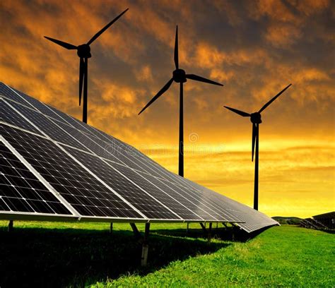 Solar Energy Panels With Wind Turbines Stock Photo Image Of Outdoor