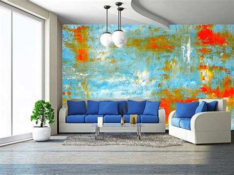Wall26 Teal And Orange Abstract Art Painting Removable Wall Mural
