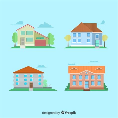 Colección De Casas En Estilo Flat Vector Gratis