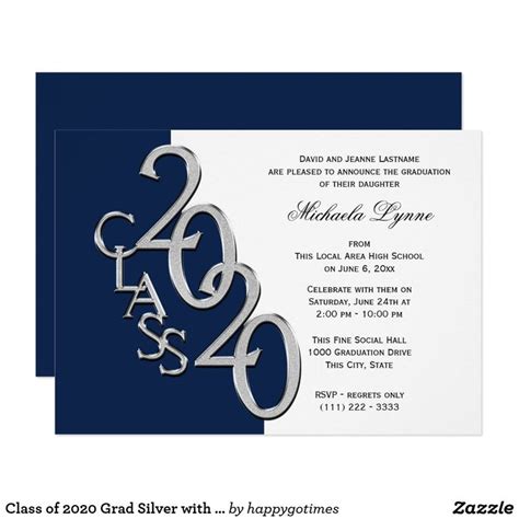 Class Of 2020 Grad Silver With Color Option Invitation Zazzle Blue