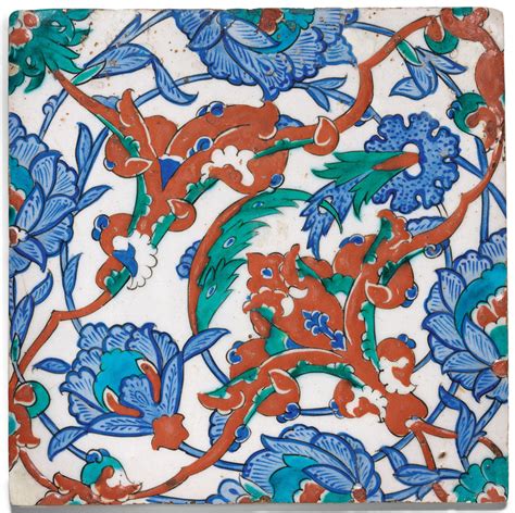 Lot An Iznik Polychrome Pottery Tile With Interlacing Split