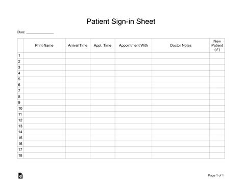 Free Patient Sign In Sheet Extended Template Pdf Word Eforms 42720