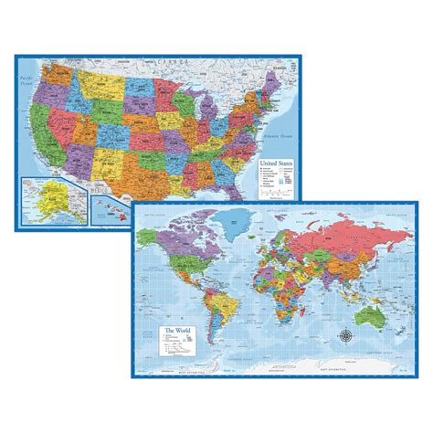 Laminated World Map Us Map Poster Set X Wall Chart Maps