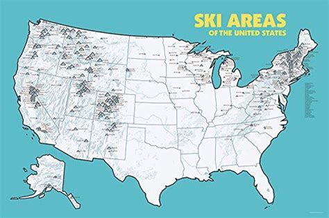 Us Ski Resorts Map 24×36 Poster Ski Area Skiing Ski Resort