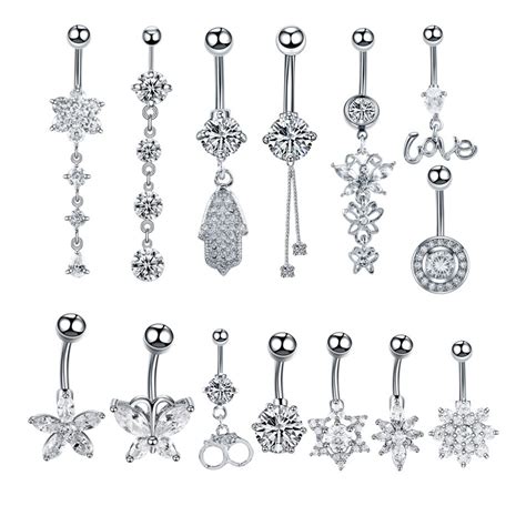 1pc Stainless Steel Crystal Dangle Belly Button Ring Navel Piercing
