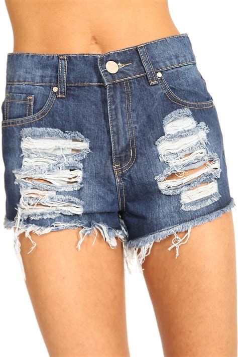 Womens Ripped Sexy Shorts Denim Frayed Pants High Summer Hot Waist Sizes Uk 6 16 Ebay