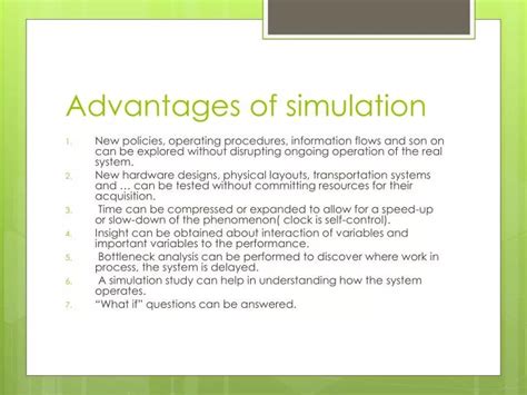 Ppt Advantages Of Simulation Powerpoint Presentation Free Download