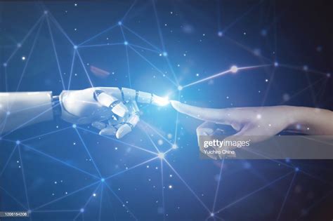 Woman Touching Robot Finger High Res Stock Photo Getty Images